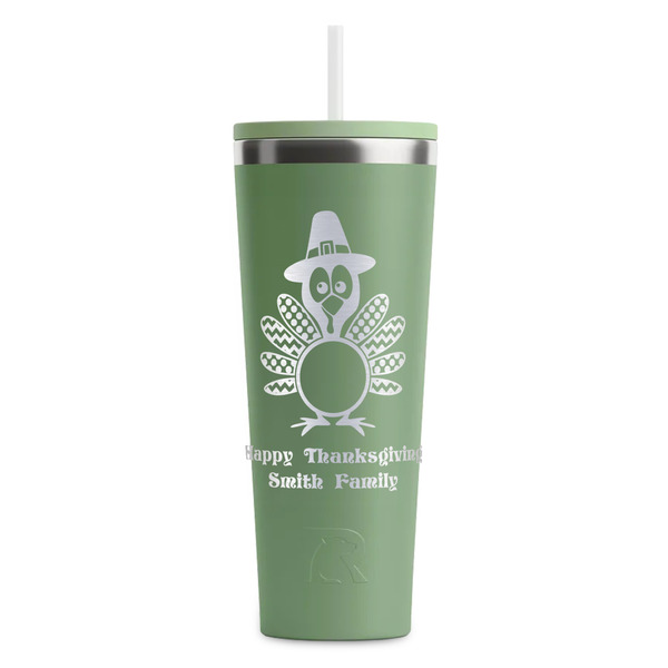 Custom Happy Thanksgiving RTIC Everyday Tumbler with Straw - 28oz - Light Green - Double-Sided (Personalized)