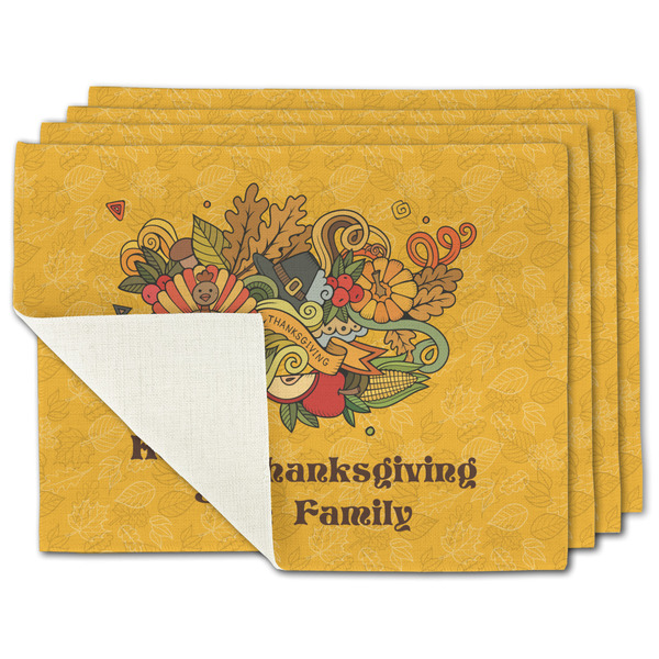 Custom Happy Thanksgiving Single-Sided Linen Placemat - Set of 4 w/ Name or Text