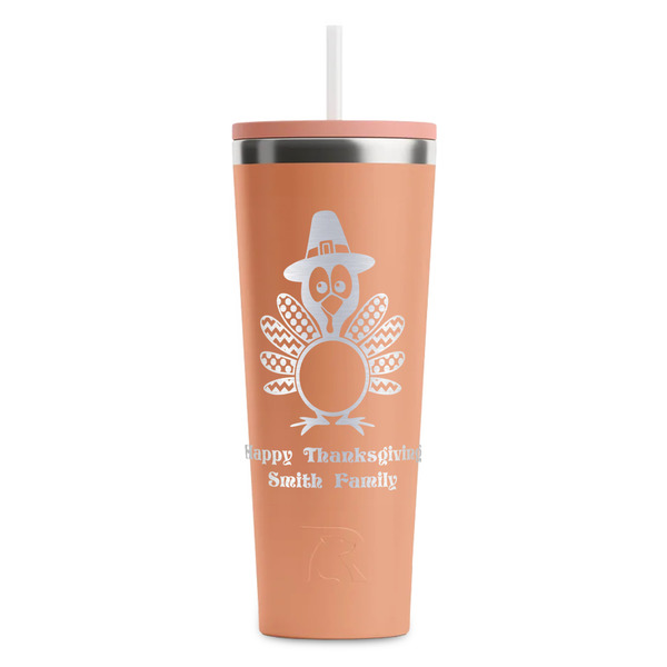 Custom Happy Thanksgiving RTIC Everyday Tumbler with Straw - 28oz - Peach - Double-Sided (Personalized)