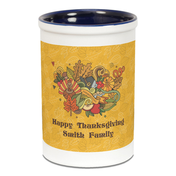 Custom Happy Thanksgiving Ceramic Pencil Holders - Blue