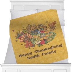Happy Thanksgiving Minky Blanket - Toddler / Throw - 60"x50" - Double Sided (Personalized)