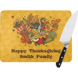 Happy Thanksgiving Rectangular Glass Cutting Board - Large - 15.25"x11.25" w/ Name or Text