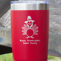 Happy Thanksgiving 20 oz Stainless Steel Tumbler - Red - Double Sided (Personalized)