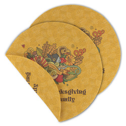 Happy Thanksgiving Round Linen Placemat - Double Sided - Set of 4 (Personalized)