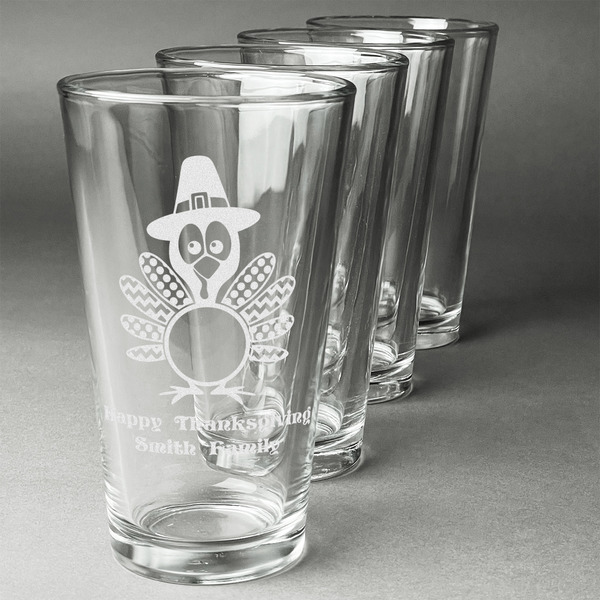 Custom Happy Thanksgiving Pint Glasses - Engraved (Set of 4) (Personalized)