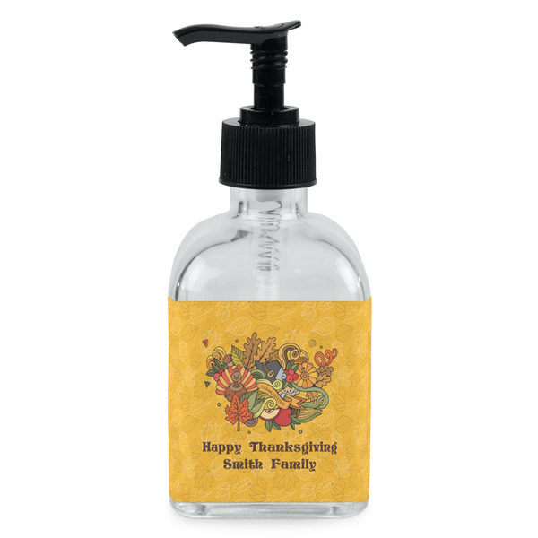 Custom Happy Thanksgiving Glass Soap & Lotion Bottle - Single Bottle (Personalized)