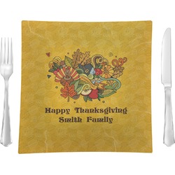 Happy Thanksgiving 9.5" Glass Square Lunch / Dinner Plate- Single or Set of 4 (Personalized)
