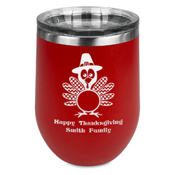 Happy Thanksgiving Stemless Stainless Steel Wine Tumbler - Red - Single Sided (Personalized)