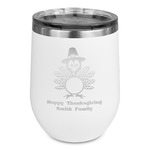 Happy Thanksgiving Stemless Stainless Steel Wine Tumbler - White - Double Sided (Personalized)