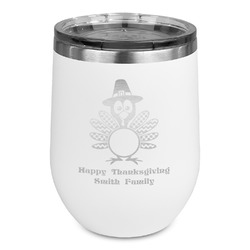 Happy Thanksgiving Stemless Stainless Steel Wine Tumbler - White - Double Sided (Personalized)