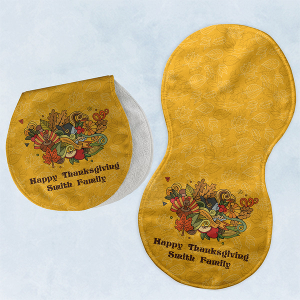 Custom Happy Thanksgiving Burp Pads - Velour - Set of 2 w/ Name or Text