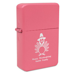 Happy Thanksgiving Windproof Lighter - Pink - Double Sided & Lid Engraved (Personalized)