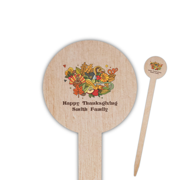 Custom Happy Thanksgiving 6" Round Wooden Food Picks - Single Sided (Personalized)