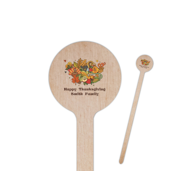 Custom Happy Thanksgiving 6" Round Wooden Stir Sticks - Double Sided (Personalized)