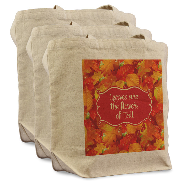 Custom Fall Leaves Reusable Cotton Grocery Bags - Set of 3