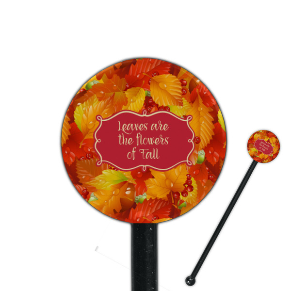 Custom Fall Leaves 5.5" Round Plastic Stir Sticks - Black - Double Sided