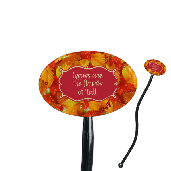 Custom Fall Leaves 7" Oval Plastic Stir Sticks - Black - Single Sided