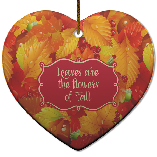 Custom Fall Leaves Heart Ceramic Ornament