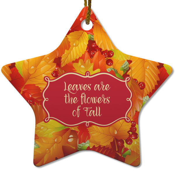 Custom Fall Leaves Star Ceramic Ornament