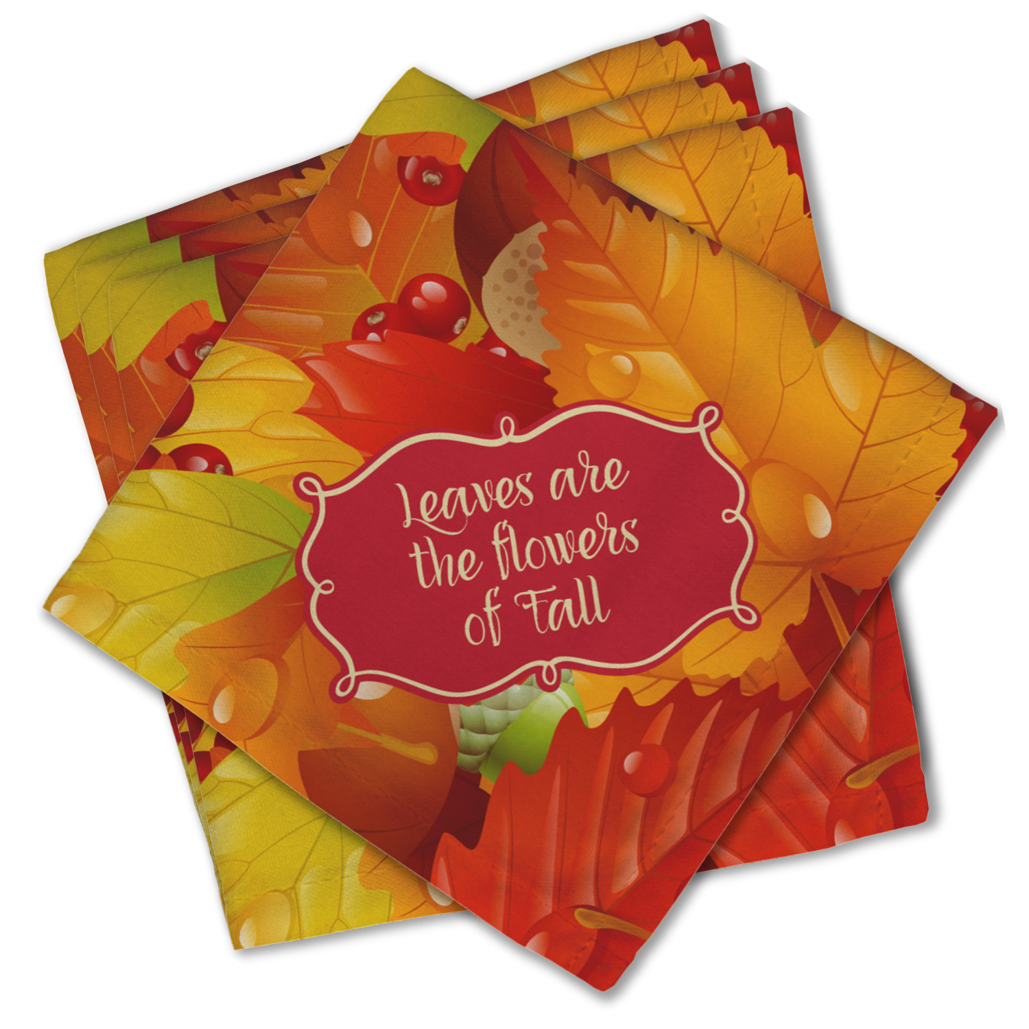 Holiday Autumn Leave Table Linen Cloth Napkins, 20x20, Set of 4