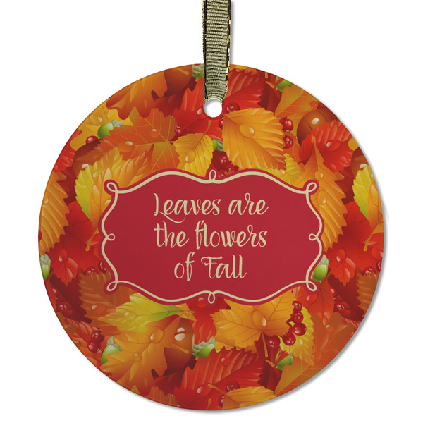 Custom Fall Leaves Flat Glass Ornament - Round