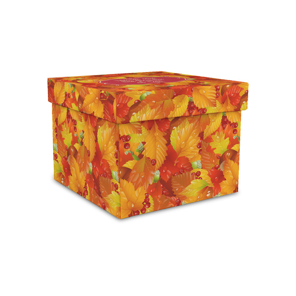 Custom Fall Leaves Gift Box with Lid - Canvas Wrapped - Small