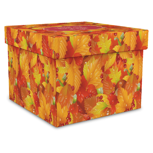 Custom Fall Leaves Gift Box with Lid - Canvas Wrapped - XX-Large