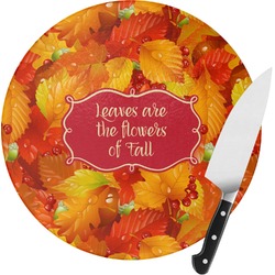 Fall Leaves Round Glass Cutting Board