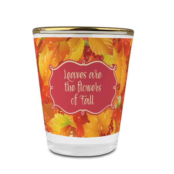 Custom Fall Leaves Glass Shot Glass - 1.5 oz - with Gold Rim - Single