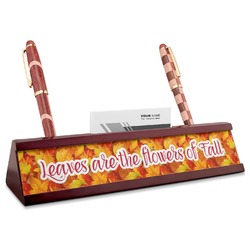Fall Leaves Red Mahogany Nameplate with Business Card Holder