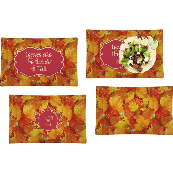 Custom Fall Leaves Set of 4 Glass Rectangular Lunch / Dinner Plate