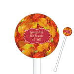 Fall Leaves 5.5" Round Plastic Stir Sticks - White - Single Sided