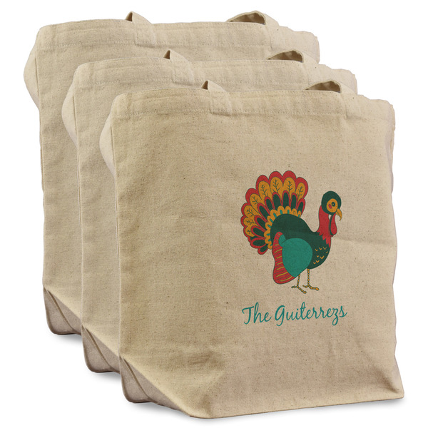 Custom Old Fashioned Thanksgiving Reusable Cotton Grocery Bags - Set of 3 (Personalized)