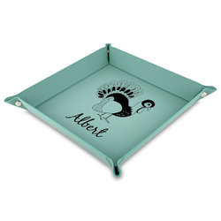 Old Fashioned Thanksgiving Faux Leather Dice Tray - 9" x 9"  - Teal (Personalized)