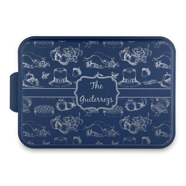 Custom Old Fashioned Thanksgiving Aluminum Baking Pan with Navy Lid (Personalized)