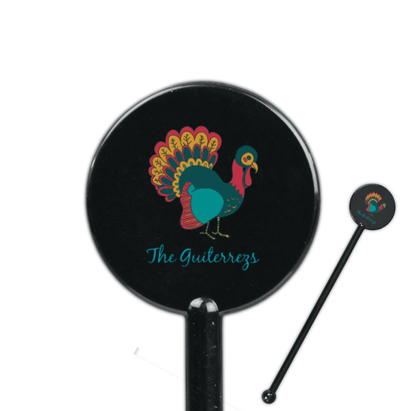 Custom Old Fashioned Thanksgiving 5.5" Round Plastic Stir Sticks - Black - Single Sided (Personalized)