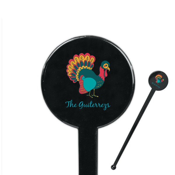 Custom Old Fashioned Thanksgiving 7" Round Plastic Stir Sticks - Black - Single Sided (Personalized)