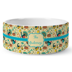 Old Fashioned Thanksgiving Ceramic Dog Bowl (Personalized)