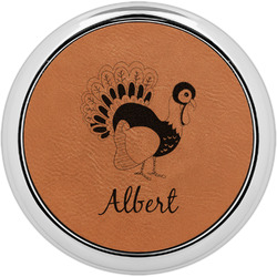 Old Fashioned Thanksgiving Set of 4 Leatherette Round Coasters w/ Silver Edge (Personalized)