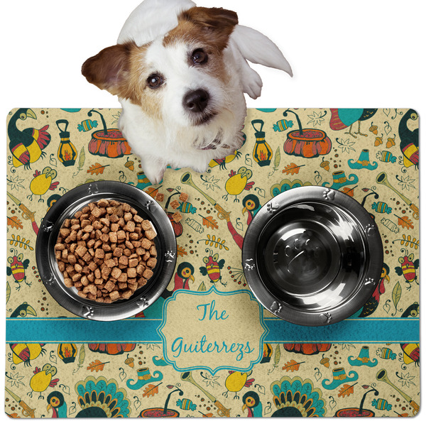 Custom Old Fashioned Thanksgiving Dog Food Mat - Medium w/ Name or Text