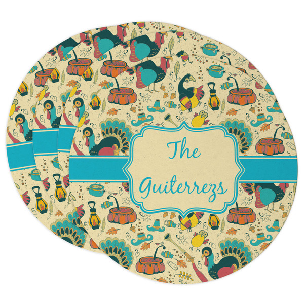 Custom Old Fashioned Thanksgiving Round Paper Coasters w/ Name or Text