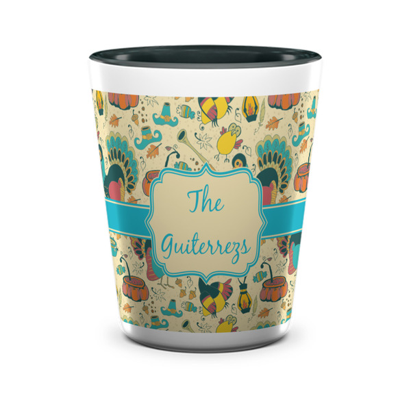 Custom Old Fashioned Thanksgiving Ceramic Shot Glass - 1.5 oz - Two Tone - Single (Personalized)