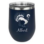 Old Fashioned Thanksgiving Stemless Stainless Steel Wine Tumbler - Navy - Double Sided (Personalized)