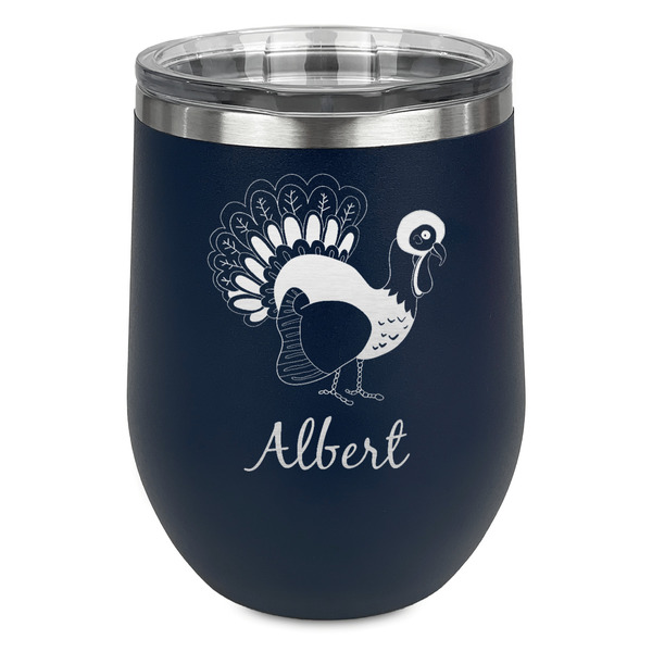 Custom Old Fashioned Thanksgiving Stemless Stainless Steel Wine Tumbler - Navy - Double Sided (Personalized)