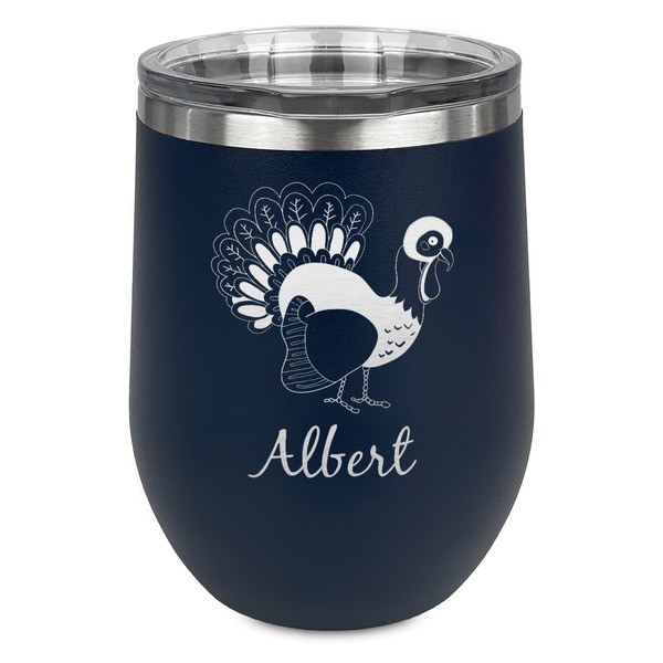 Custom Old Fashioned Thanksgiving Stemless Stainless Steel Wine Tumbler - Navy - Single Sided (Personalized)