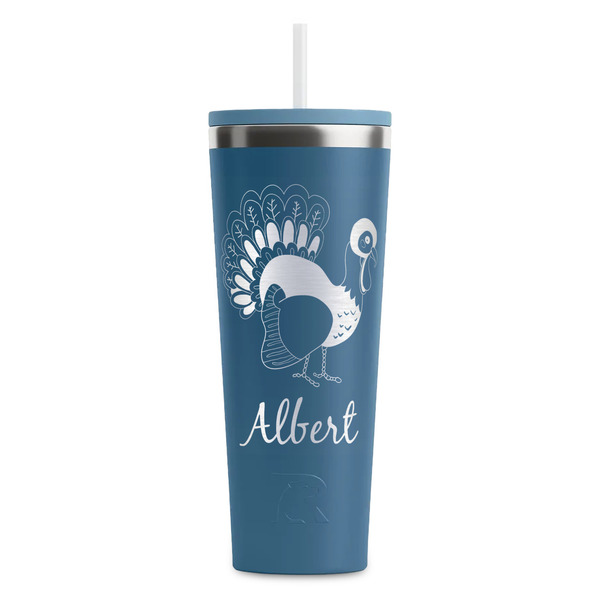 Custom Old Fashioned Thanksgiving RTIC Everyday Tumbler with Straw - 28oz - Steel Blue - Double-Sided (Personalized)