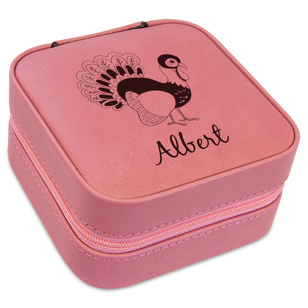 Custom Old Fashioned Thanksgiving Travel Jewelry Boxes - Pink Leather (Personalized)