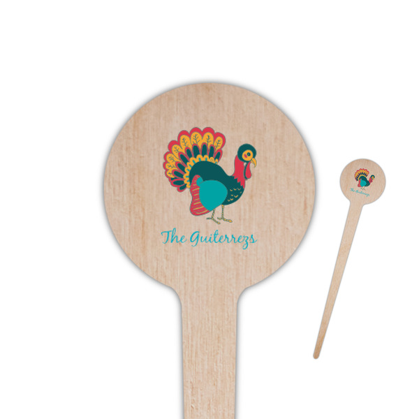 Custom Old Fashioned Thanksgiving 4" Round Wooden Food Picks - Single Sided (Personalized)