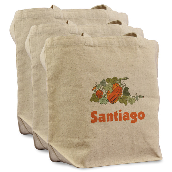 Custom Pumpkins Reusable Cotton Grocery Bags - Set of 3 (Personalized)