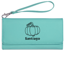 Pumpkins Ladies Leatherette Wallet - Laser Engraved- Teal (Personalized)